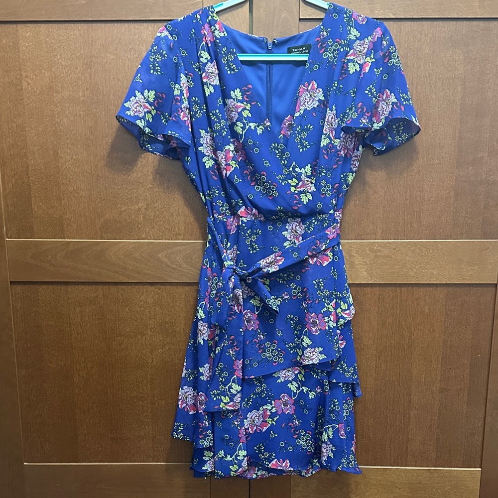 Tahari Blue Floral Mini Dress
